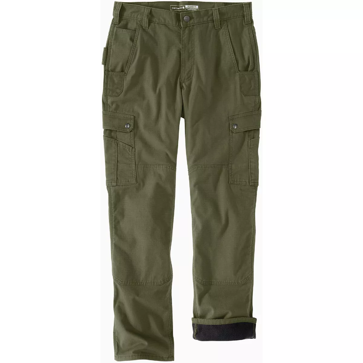 Carhartt Rugged Flex Men's 40x30 Basil Ripstop Cargo Fleece-Lined Work Pants, Relaxed Fit