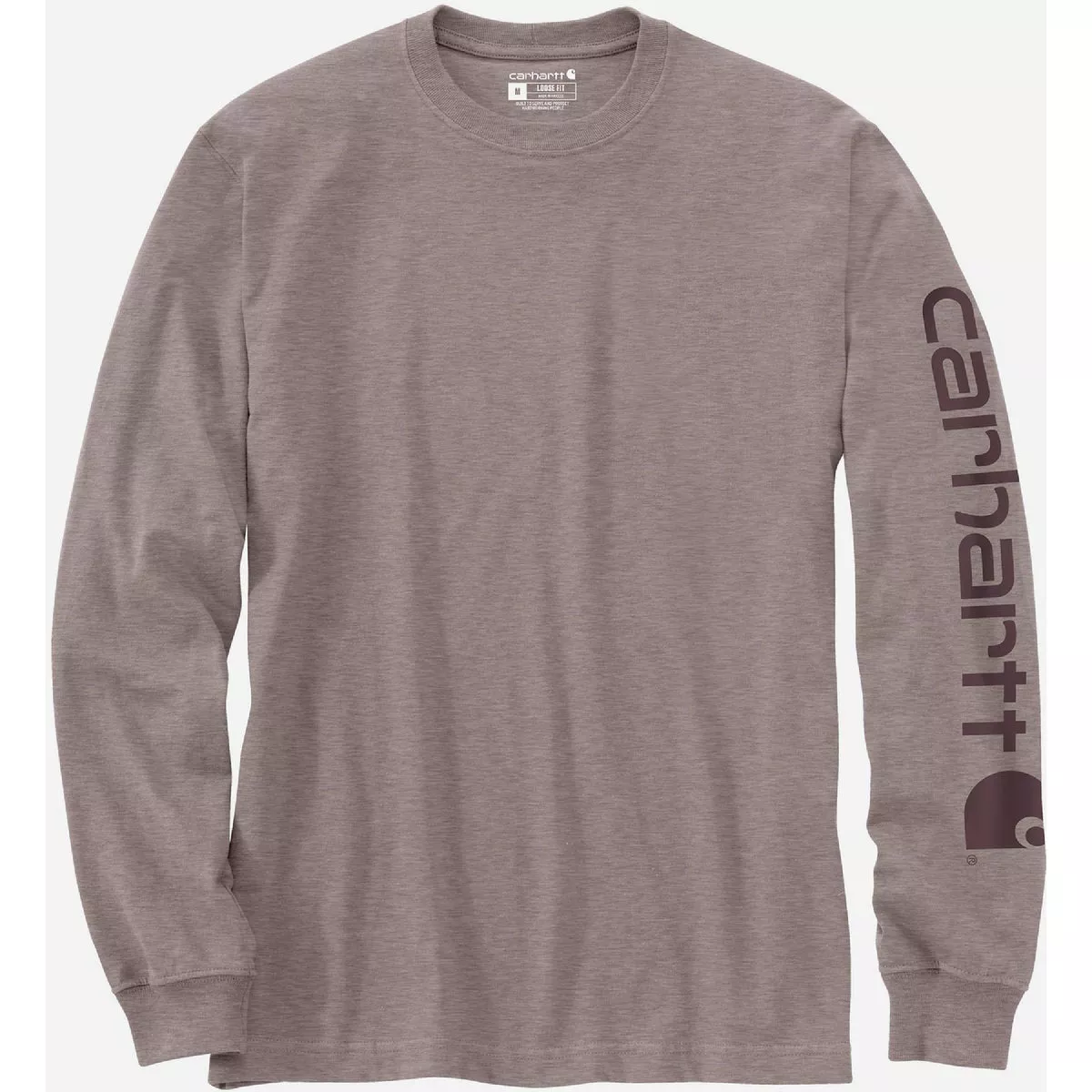 Carhartt Men's Small Regular Ash Violet Heather Heavyweight Long Sleeve Logo Sleeve Graphic T-Shirt, Loose Fit