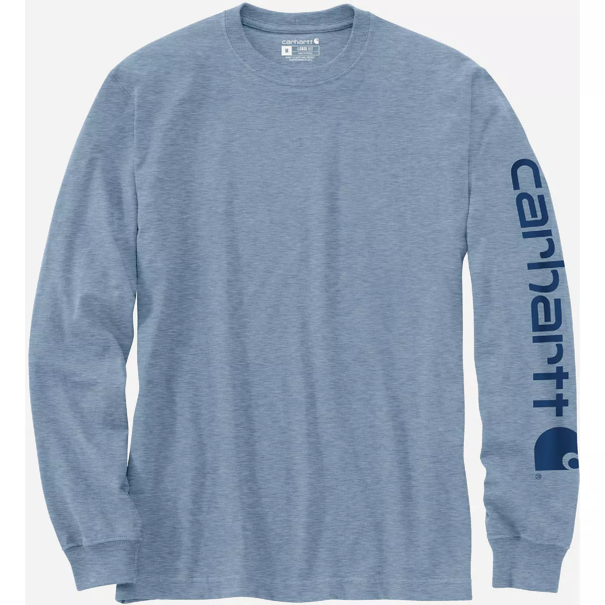 Carhartt Men's 4XL Regular Alpine Blue Heather Heavyweight Long Sleeve Logo Sleeve Graphic T-Shirt, Loose Fit