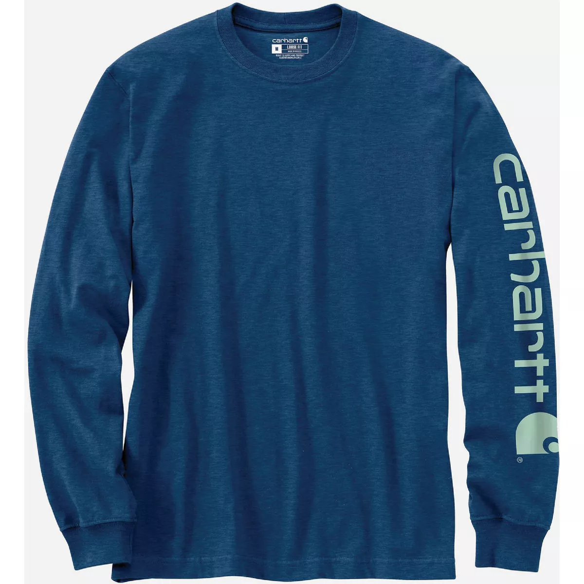 Carhartt Men's Medium Regular Lakeshore Heather Heavyweight Long Sleeve Logo Sleeve Graphic T-Shirt, Loose Fit