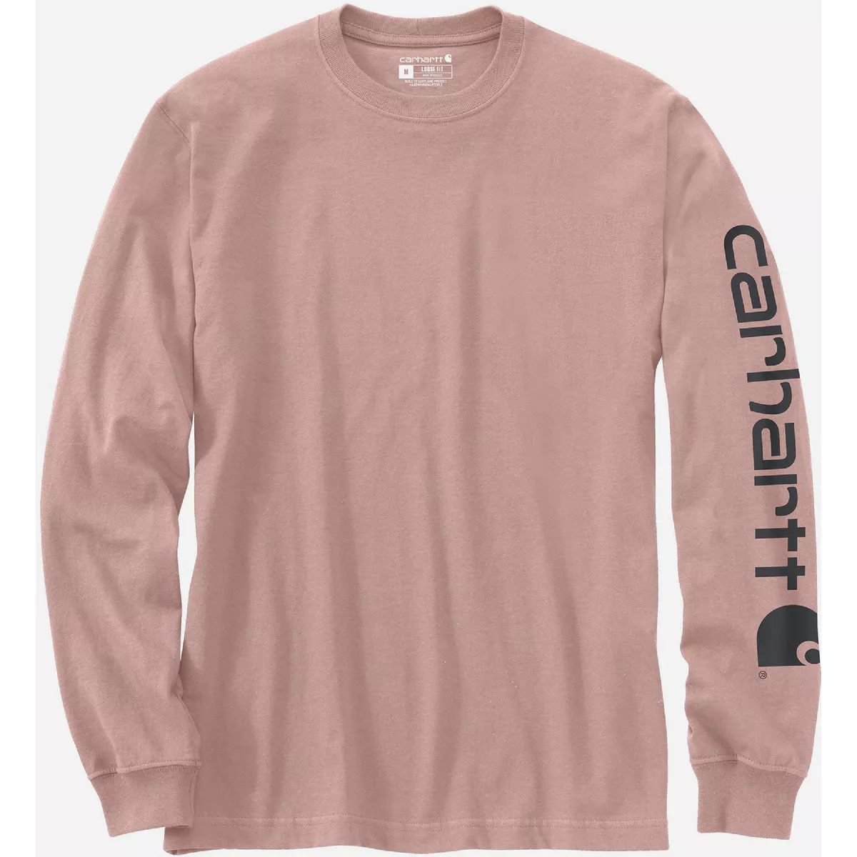Carhartt Men's Medium Regular Ash Rose Heather Heavyweight Long Sleeve Logo Sleeve Graphic T-Shirt, Loose Fit