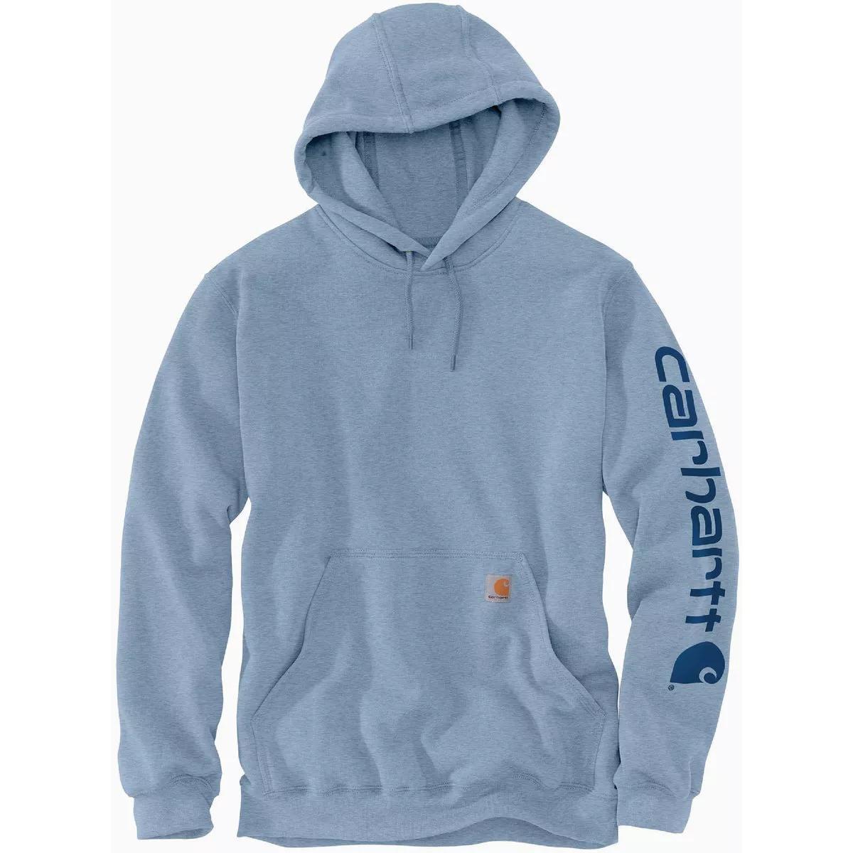Carhartt Men's Large Regular Alpine Blue Heather Midweight Logo Sleeve Graphic Pullover Hooded Sweatshirt, Loose Fit