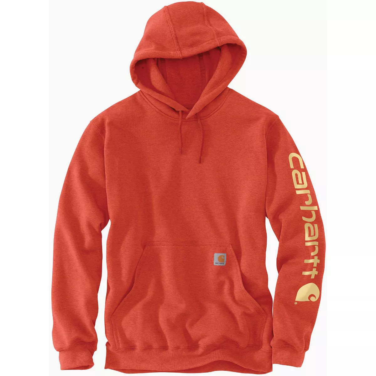 Carhartt Men's Medium Regular Desert Orange Heather Midweight Logo Sleeve Graphic Pullover Hooded Sweatshirt, Loose Fit