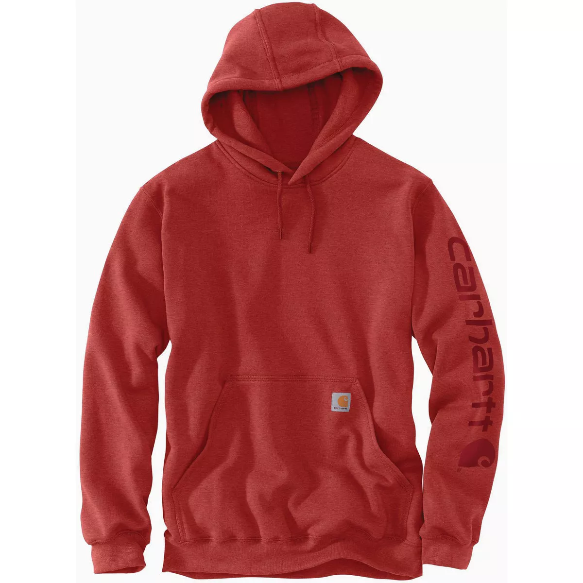 Carhartt Men's Medium Regular Chili Pepper Heather Midweight Logo Sleeve Graphic Pullover Hooded Sweatshirt, Loose Fit