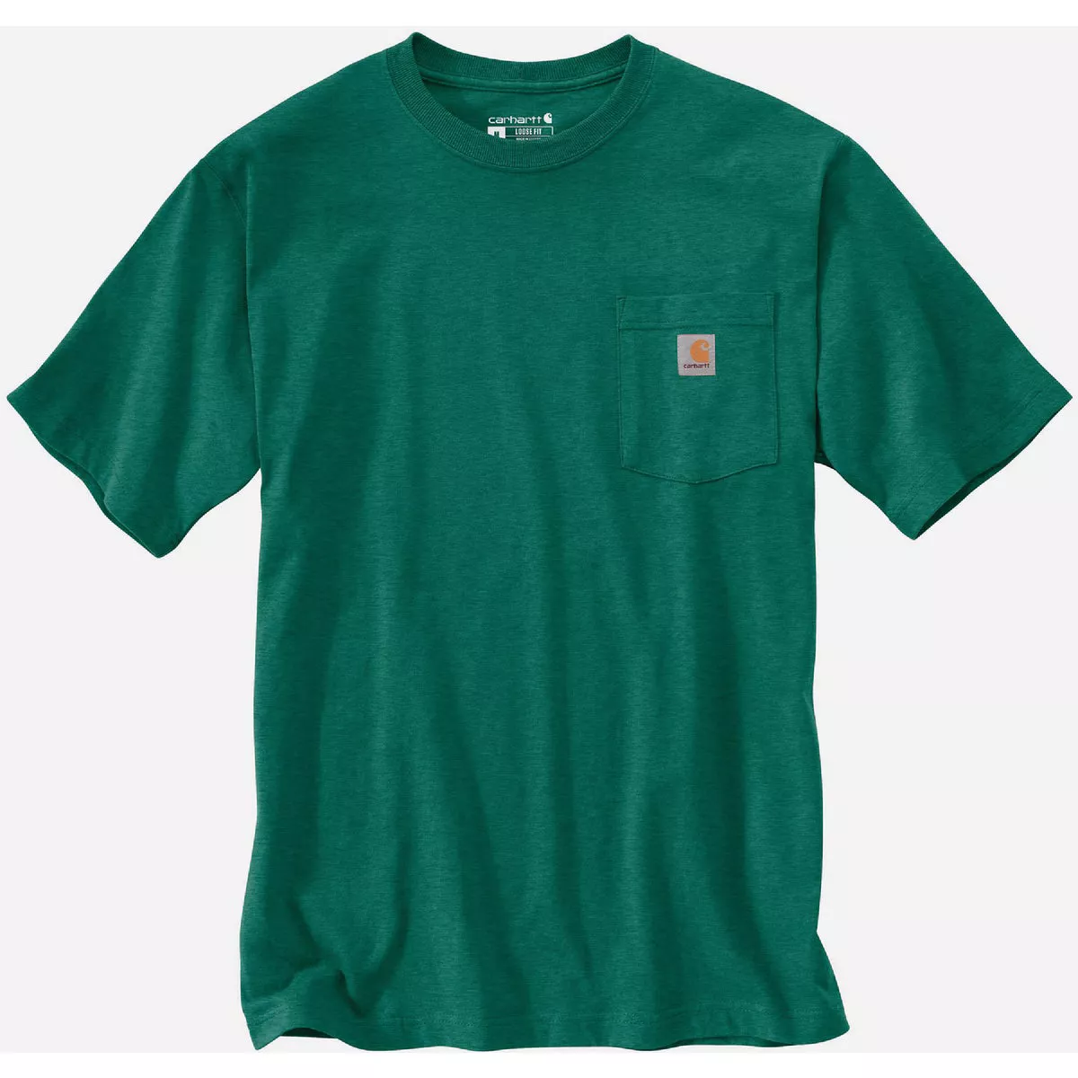 Carhartt Men's XL Tall Cadmium Green Heather Heavyweight Short Sleeve Pocket T-Shirt, Loose Fit