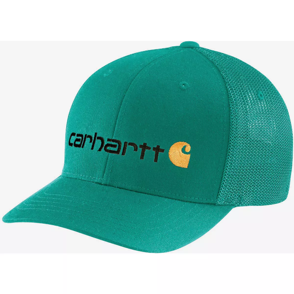 Carhartt Rugged Flex Men's Cadmium Green Fitted Canvas Mesh-Back Logo Graphic Cap, M/L