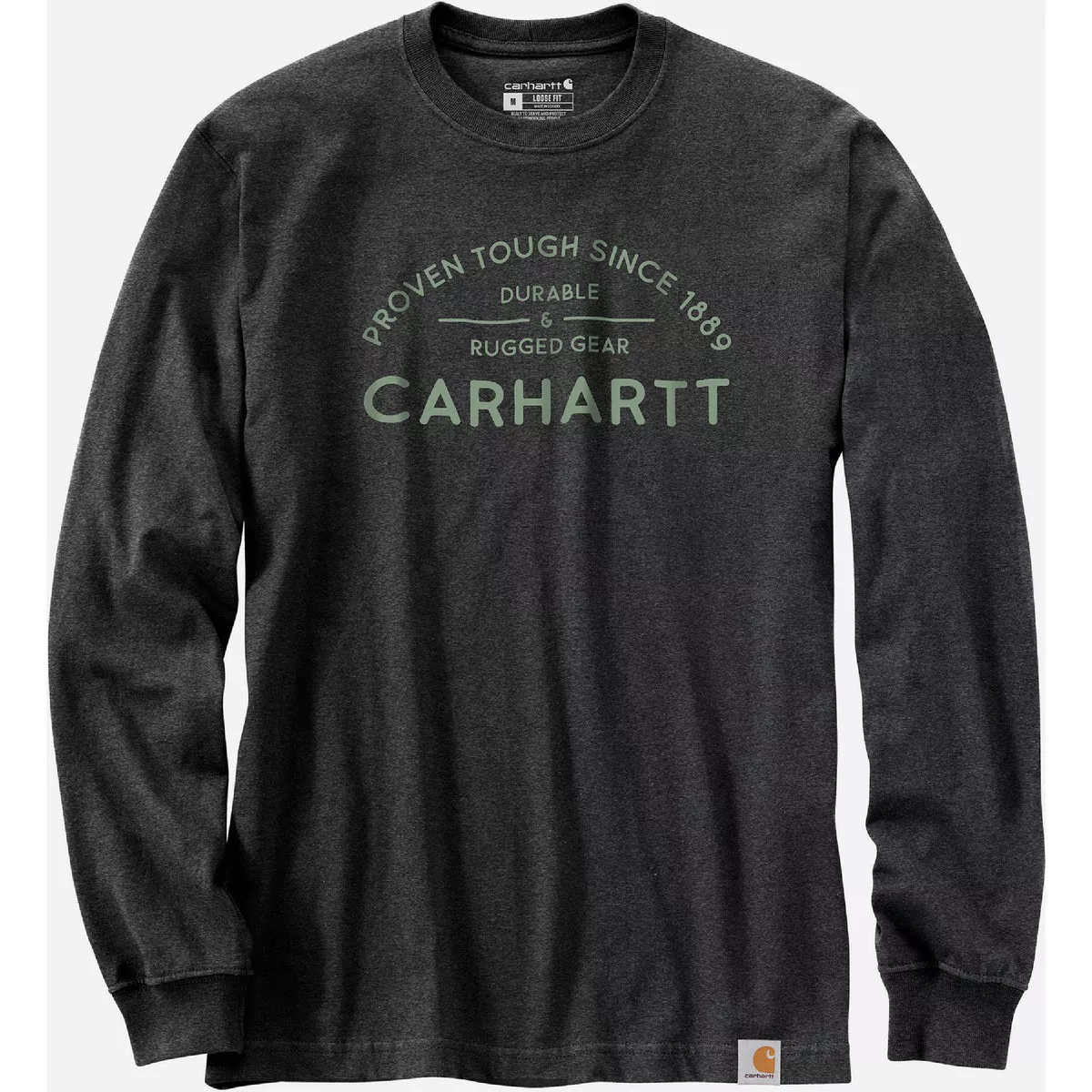 Carhartt Men's 2XL Regular Carbon Heather Long Sleeve Heavyweight Rugged Graphic T-Shirt, Loose Fit