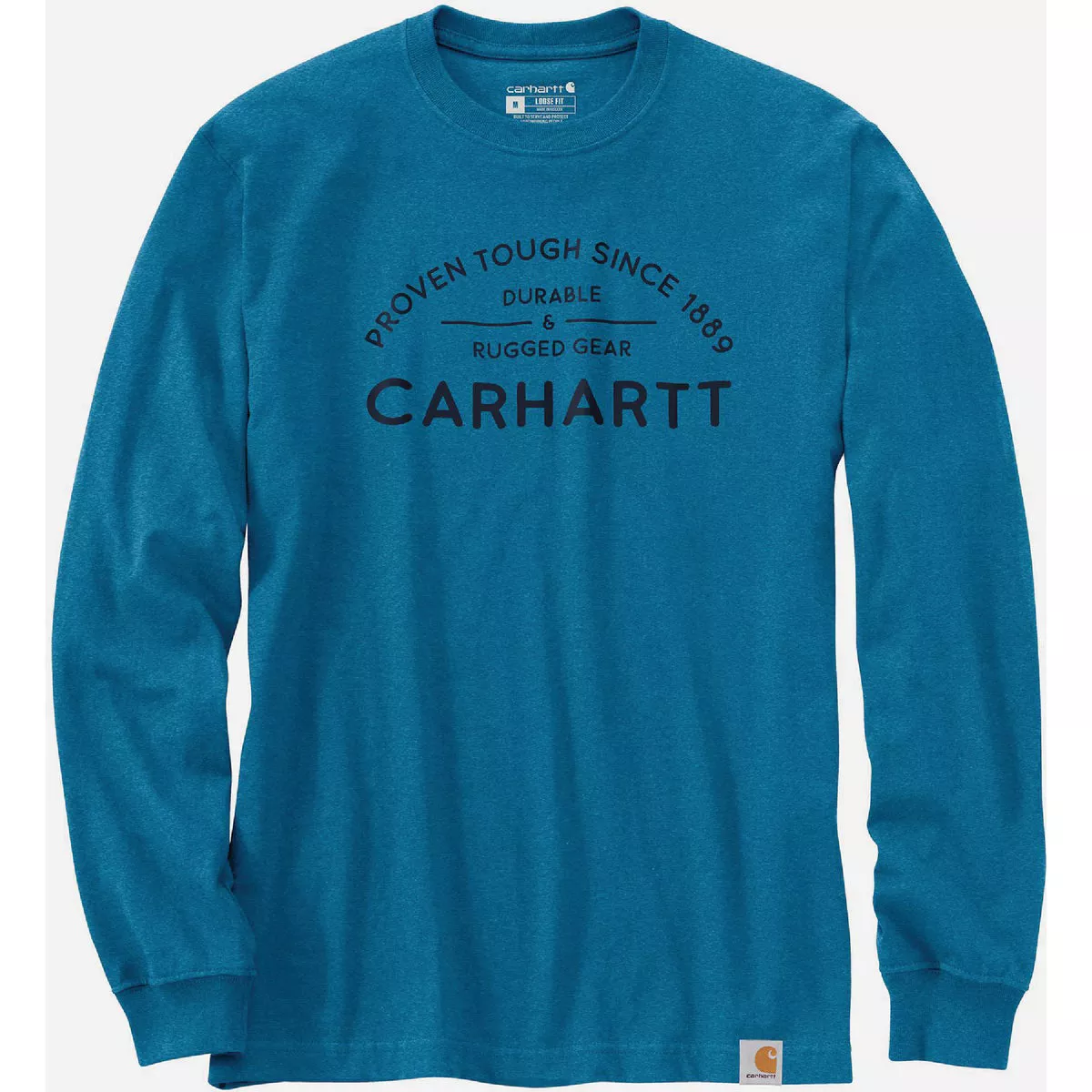 Carhartt Men's 3XL Tall Marine Blue Heather Long Sleeve Heavyweight Rugged Graphic T-Shirt, Loose Fit