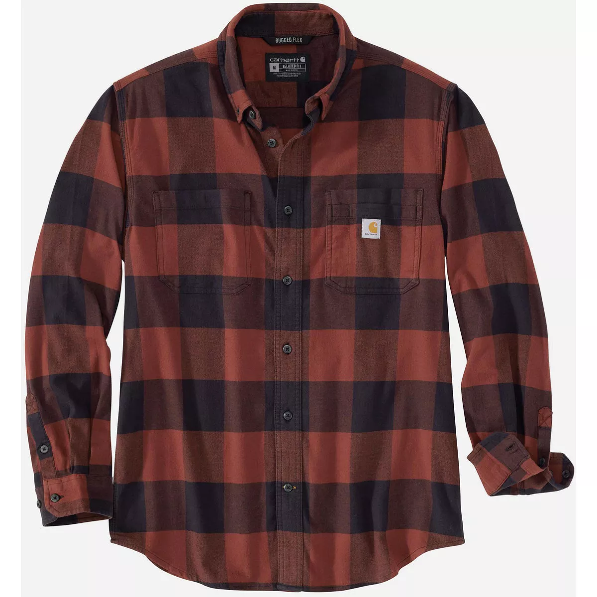 Carhartt Rugged Flex Men's XL Regular Mineral Red Long Sleeve Midweight Flannel Plaid Button Down Shirt, Relaxed Fit