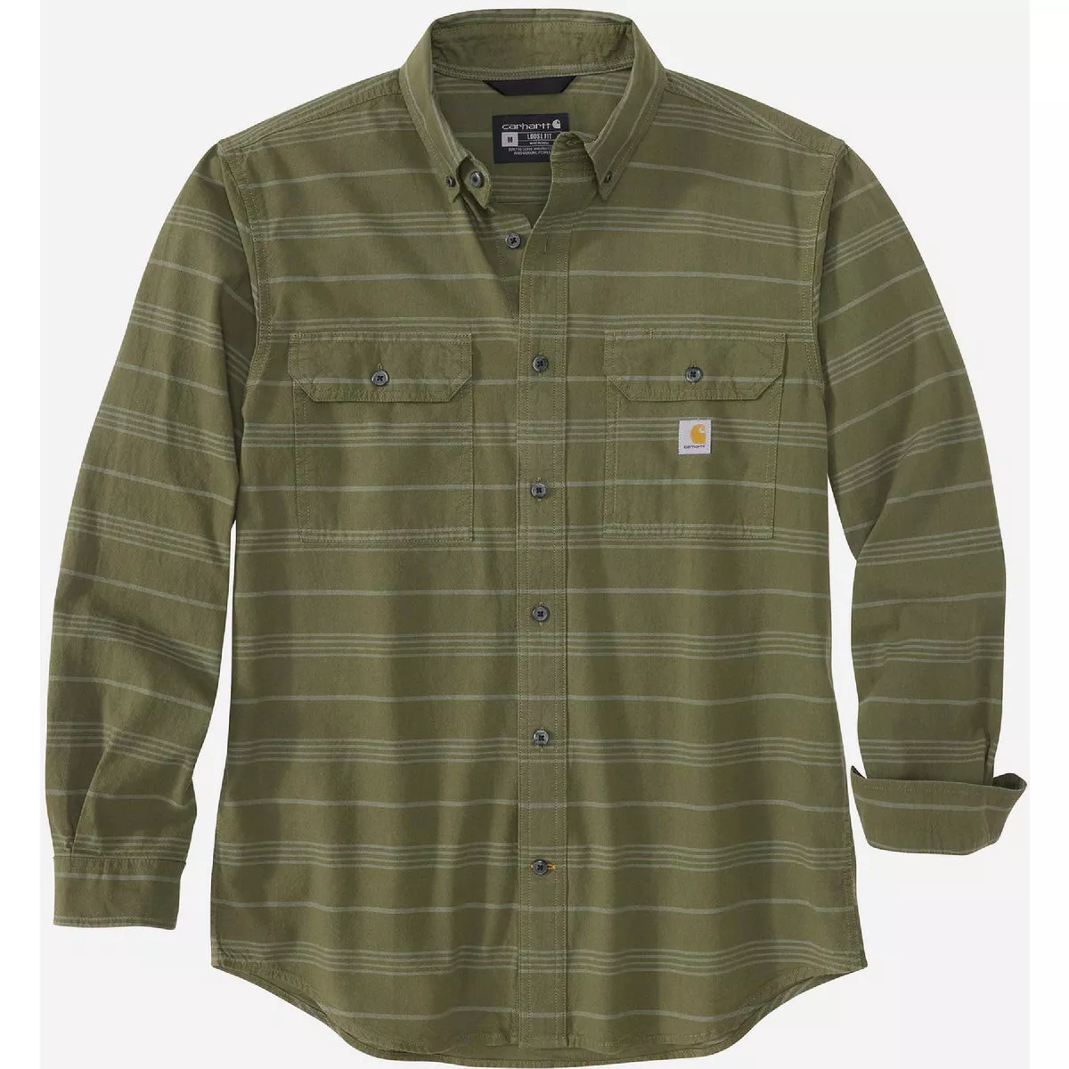 Carhartt Men's 3XL Regular Basil Long Sleeve Midweight Chambray Plaid Button Down Shirt, Loose Fit