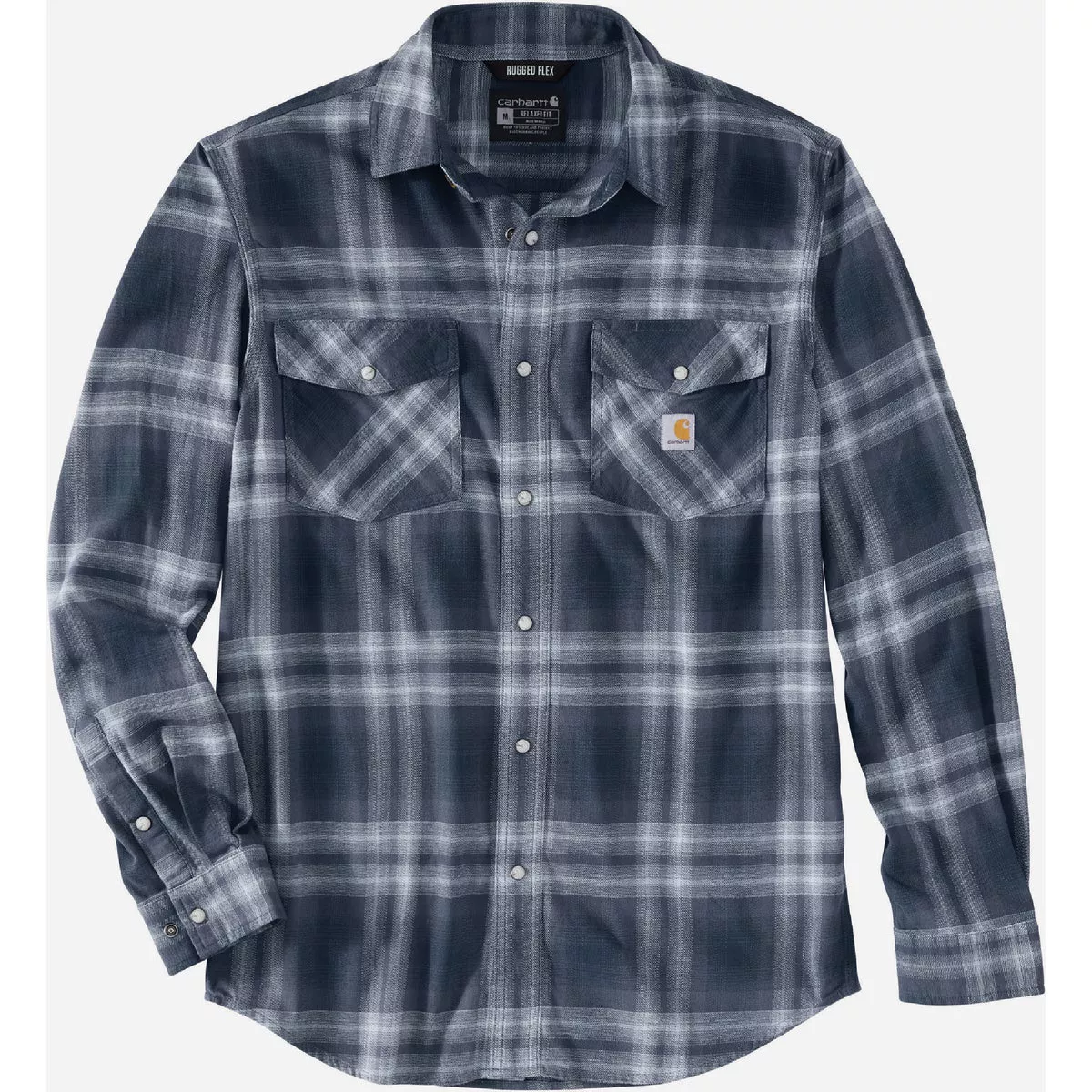 Carhartt Rugged Flex Men's 3XL Regular Bluestone Long Sleeve Midweight Flannel Plaid Snap-Front Shirt, Relaxed Fit