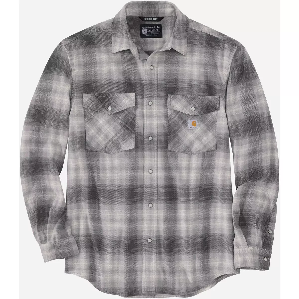 Carhartt Rugged Flex Men's XL Regular Asphalt Long Sleeve Midweight Flannel Plaid Snap-Front Shirt, Relaxed Fit