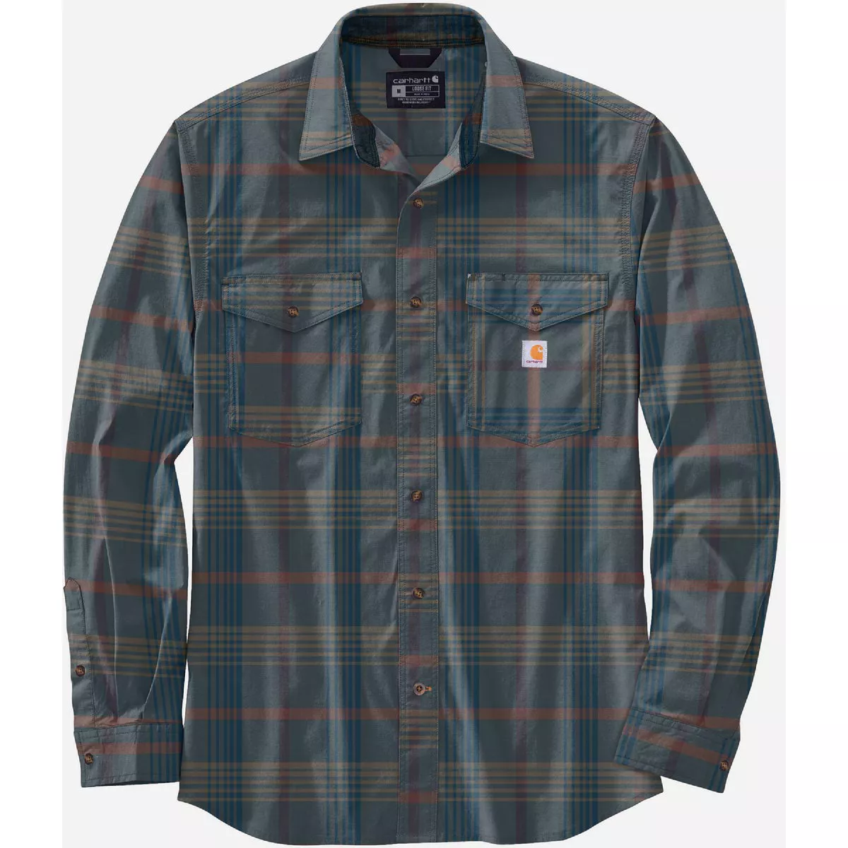 Carhartt Rugged Flex Men's 4XL Regular Night Blue Long Sleeve Lightweight Plaid Button Down Shirt, Relaxed Fit