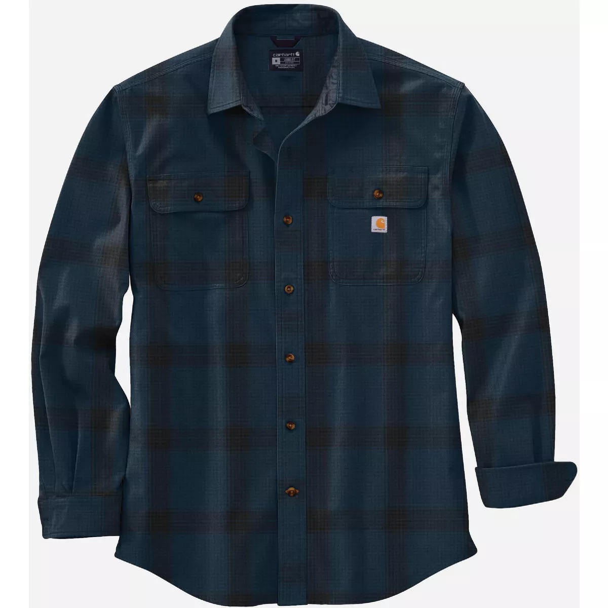 Carhartt Men's 3XL Regular Night Blue Long Sleeve Heavyweight Flannel Plaid Button Down Shirt, Loose Fit
