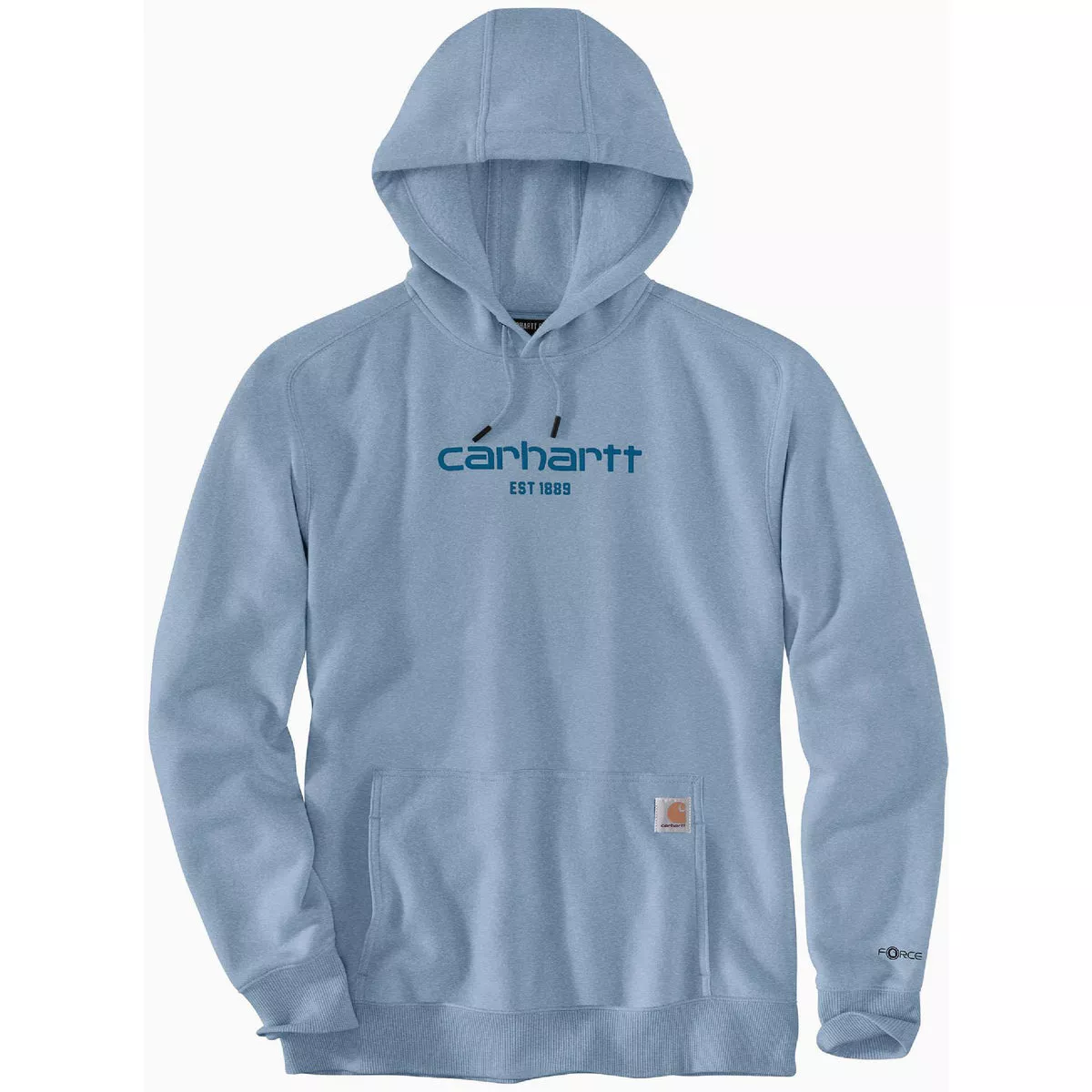 Carhartt Force Men's XL Regular Alpine Blue Heather Lightweight Logo Graphic Pullover Hooded Sweatshirt, Relaxed Fit