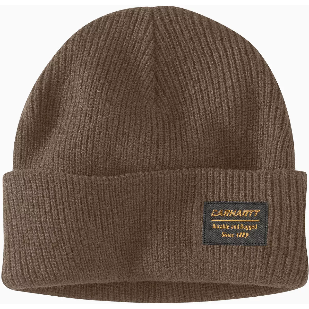 Carhartt Men's Coffee Cuffed Knit Rugged Patch Beanie