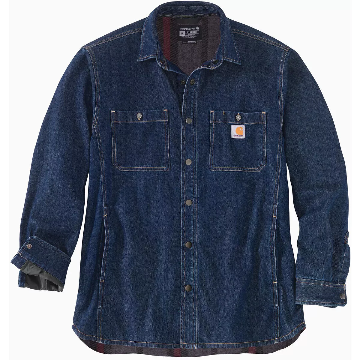 Carhartt Men's 2XL Tall Glacier Denim Fleece Lined Snap-Front Shirt Jacket, Relaxed Fit-