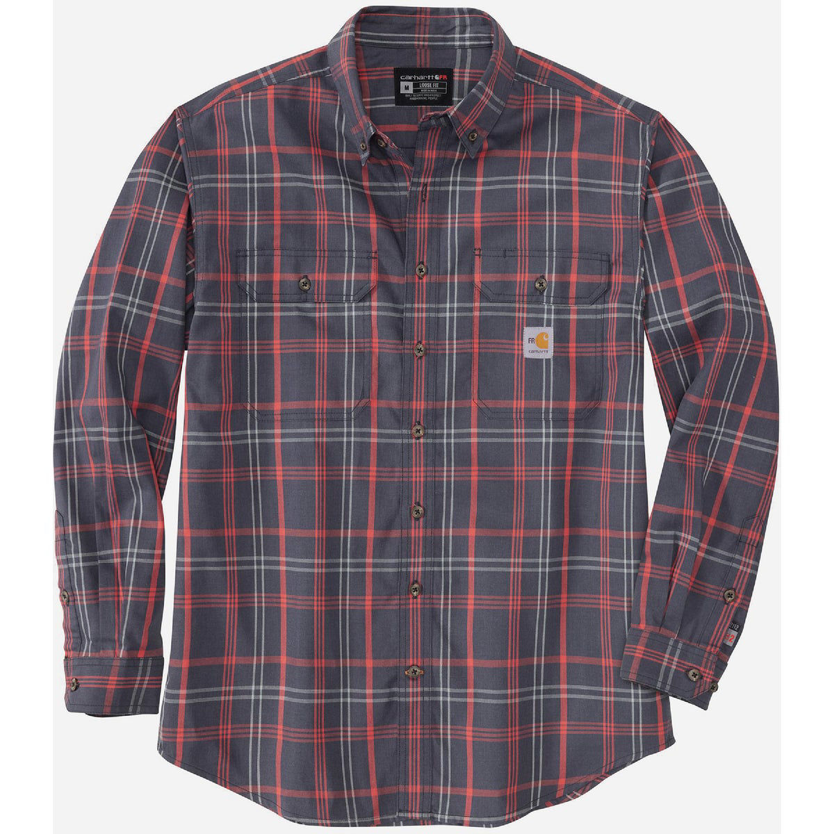 Carhartt Force Rugged Flex Men s Medium Tall Navy Chili Pepper Long Sleeve Flame Resistant Twill Button Down Plaid Shirt Loose Fit Do it Best