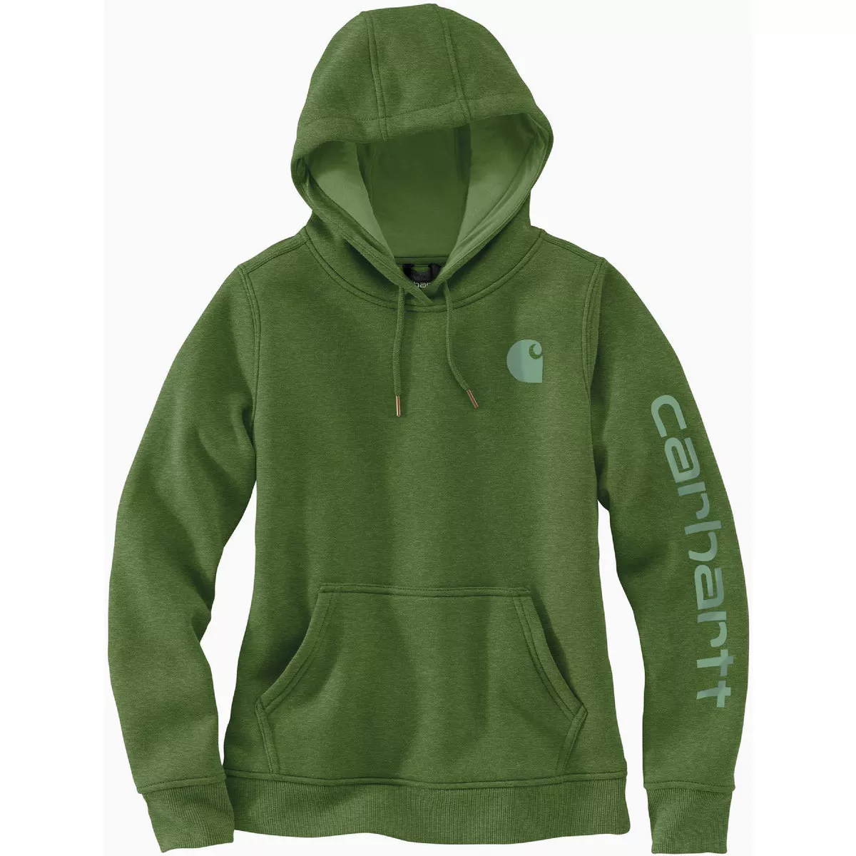 Carhartt Women's XL Regular Arborvitae Heather Midweight Logo Sleeve Graphic Pullover Hooded Sweatshirt, Relaxed Fit