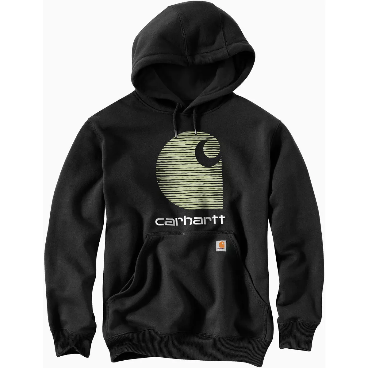 Carhartt Rain Defender Men's Large Regular Black Midweight C Logo Graphic Pullover Hooded Sweatshirt, Loose Fit