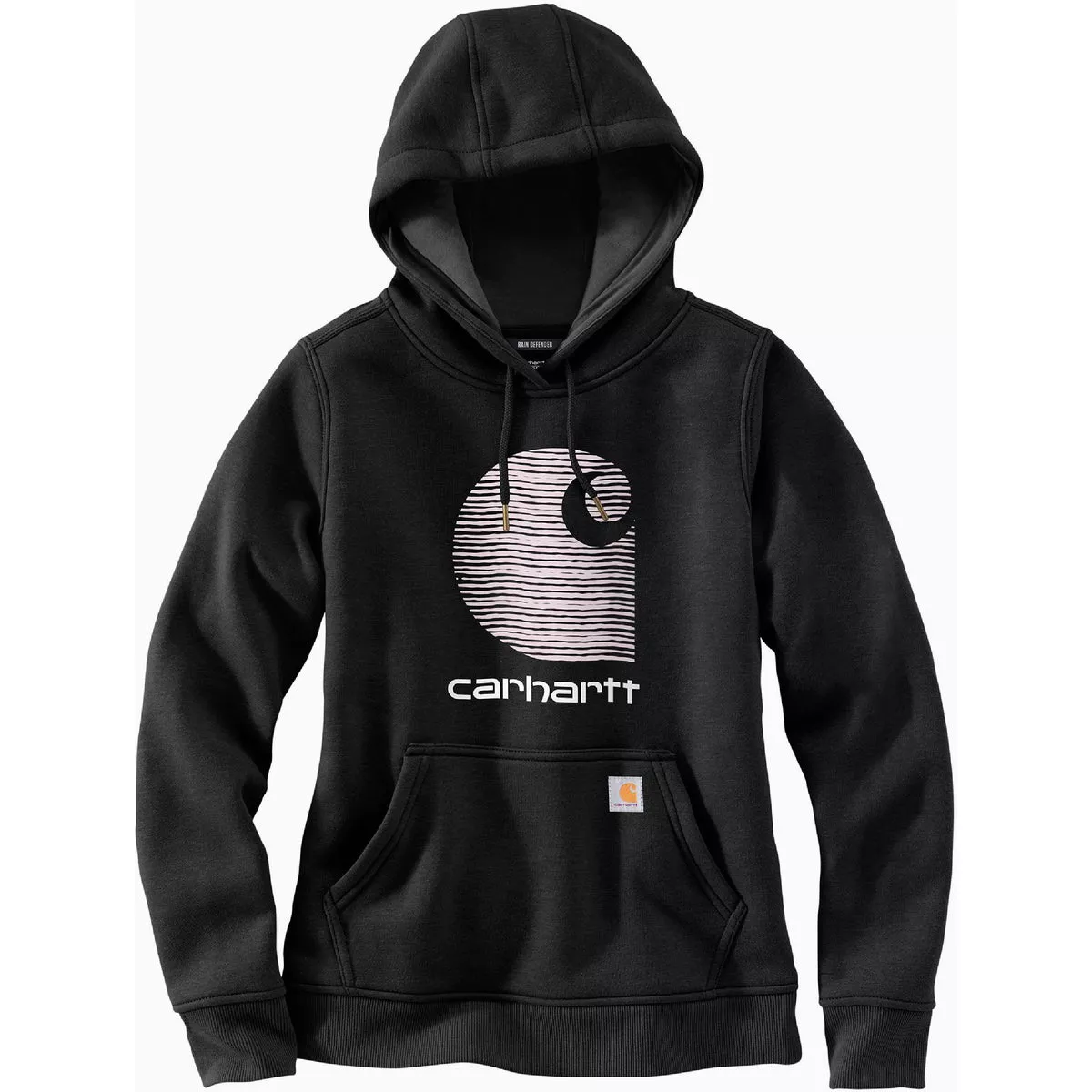 Carhartt Rain Defender Women's Medium Regular Black Midweight C Logo Graphic Pullover Hooded Sweatshirt, Relaxed Fit