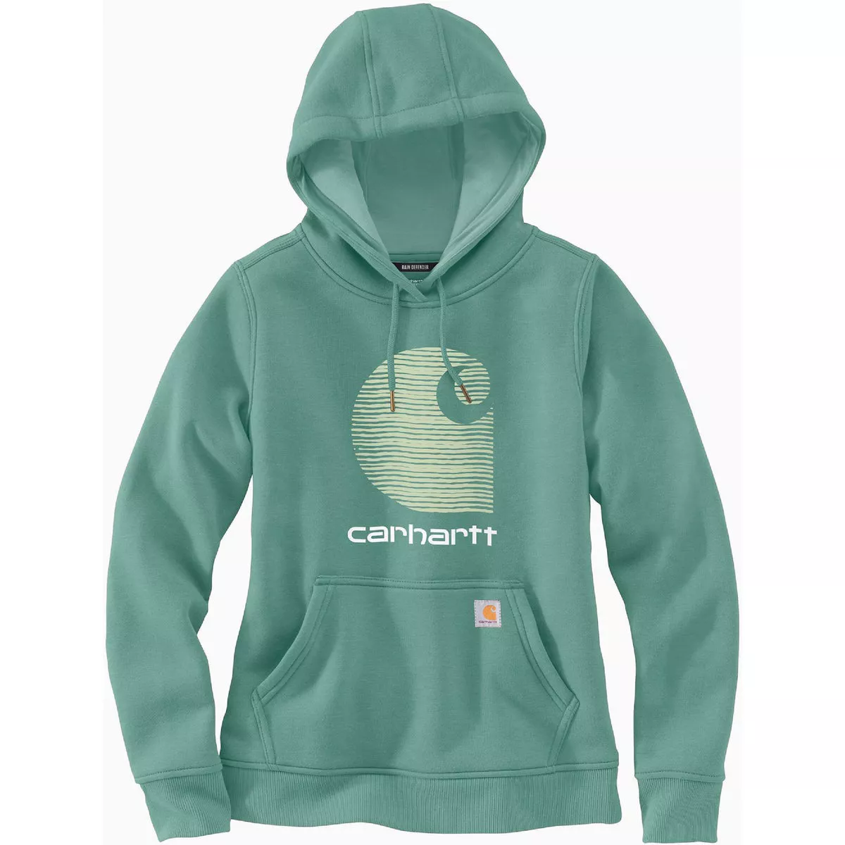 Carhartt Rain Defender Women's Small Regular Slate Green Heather Midweight C Logo Graphic Pullover Hooded Sweatshirt, Relaxed Fit