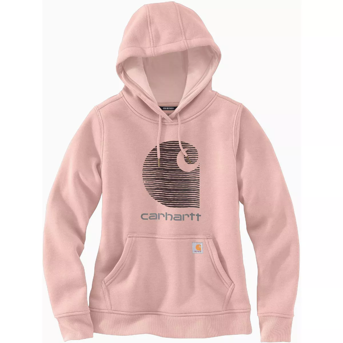 Carhartt Rain Defender Women's Large Regular Ash Rose Midweight C Logo Graphic Pullover Hooded Sweatshirt, Relaxed Fit