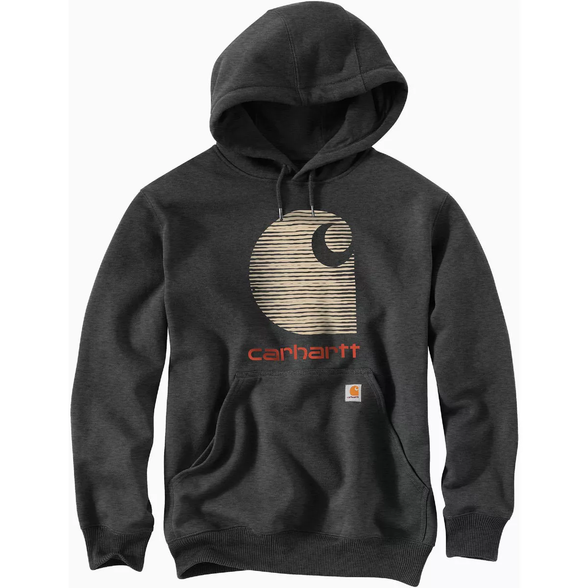 Carhartt Rain Defender Men's XL Regular Carbon Heather Midweight C Logo Graphic Pullover Hooded Sweatshirt, Loose Fit