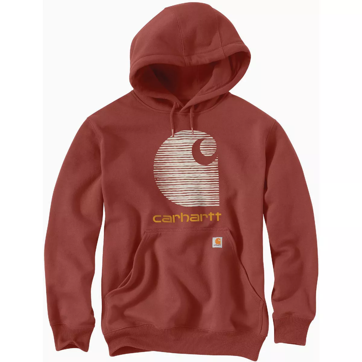 Carhartt Rain Defender Men's Large Regular Henna Midweight C Logo Graphic Pullover Hooded Sweatshirt, Loose Fit