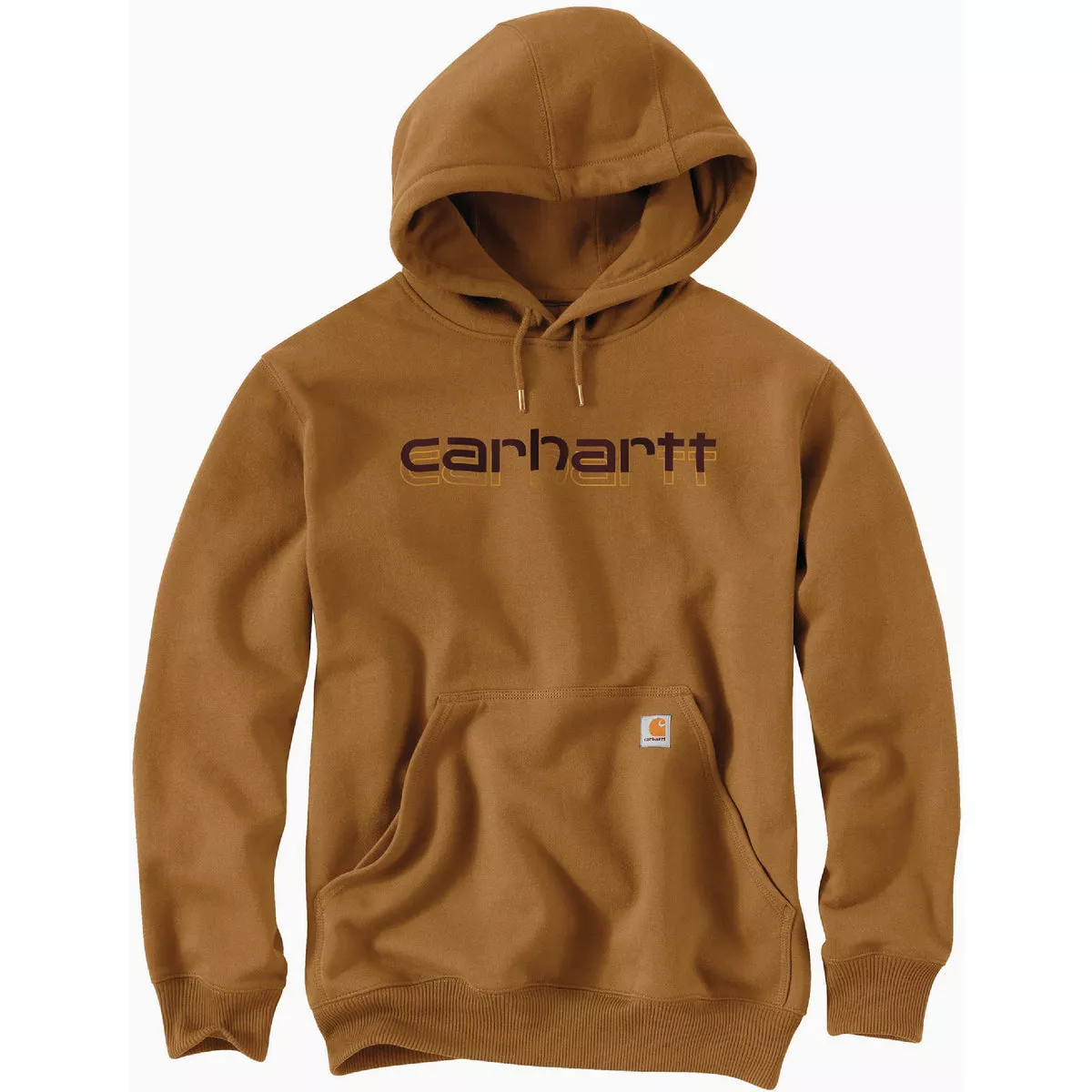 Carhartt Rain Defender Men's 3XL Tall Brown Midweight Logo Graphic Pullover Hooded Sweatshirt, Loose Fit