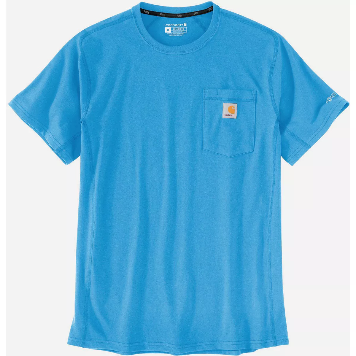 Carhartt Force Men's Medium Regular Azure Blue Midweight Short Sleeve Pocket T-Shirt, Relaxed Fit