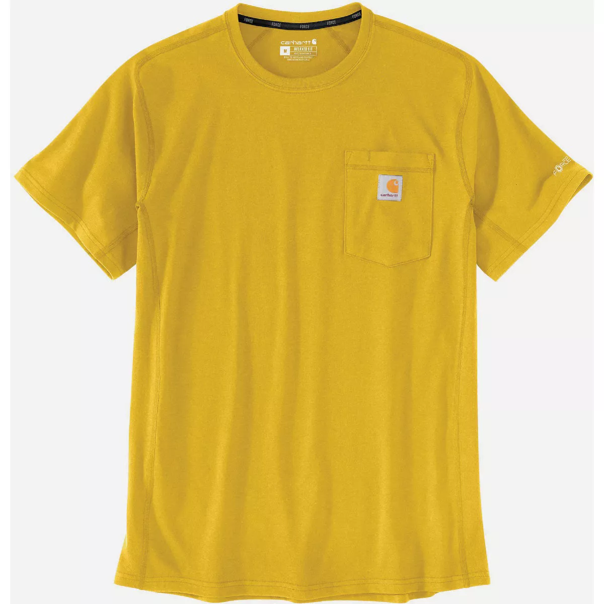 Carhartt Force Men's Medium Regular Yellow Curry Midweight Short Sleeve Pocket T-Shirt, Relaxed Fit