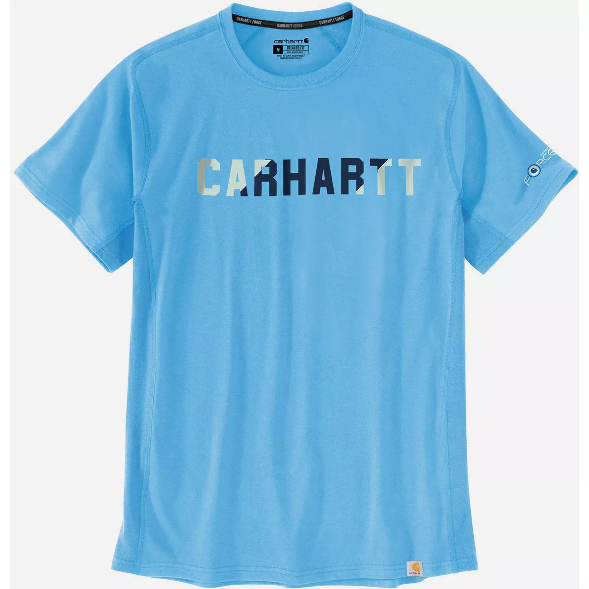 Carhartt Force Men's Small Regular Azure Blue Midweight Short Sleeve Block Logo Graphic T-Shirt, Relaxed Fit