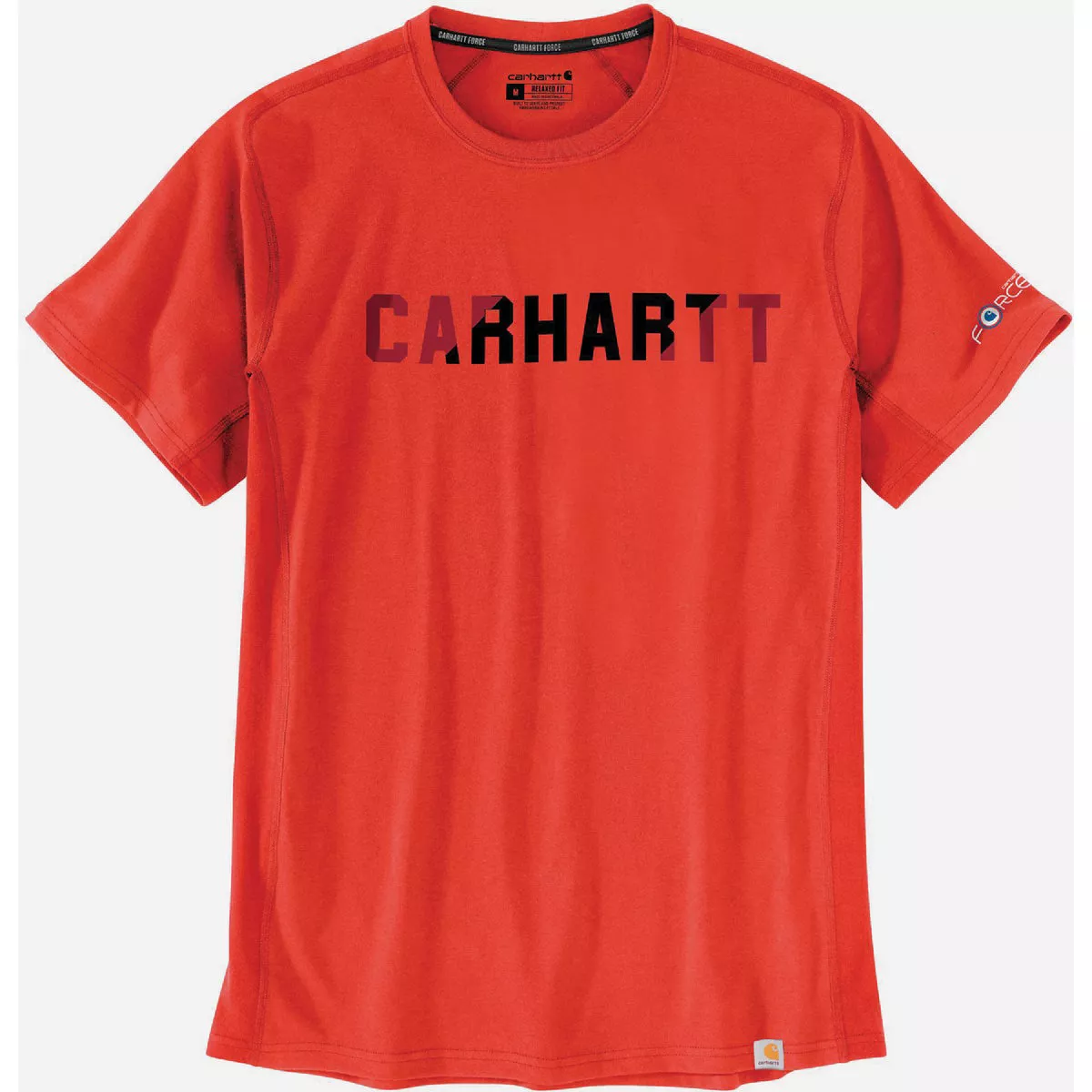 Carhartt Force Men's Medium Regular Cherry Tomato Midweight Short Sleeve Block Logo Graphic T-Shirt, Relaxed Fit
