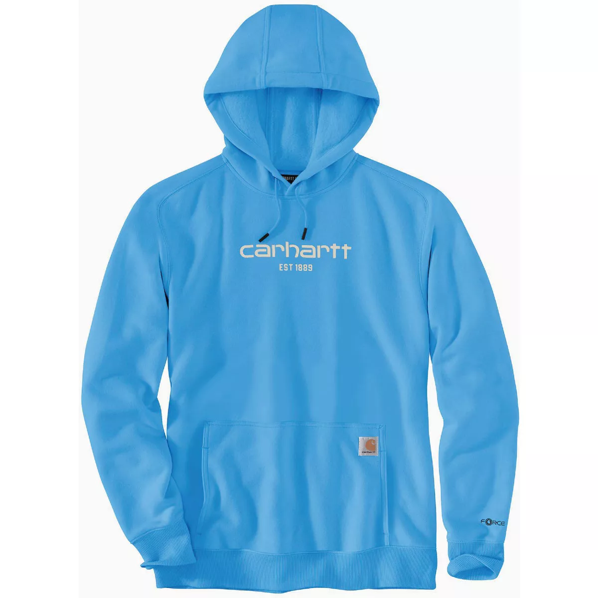 Carhartt Force Men's Medium Regular Azure Blue Lightweight Logo Graphic Pullover Hooded Sweatshirt, Relaxed Fit