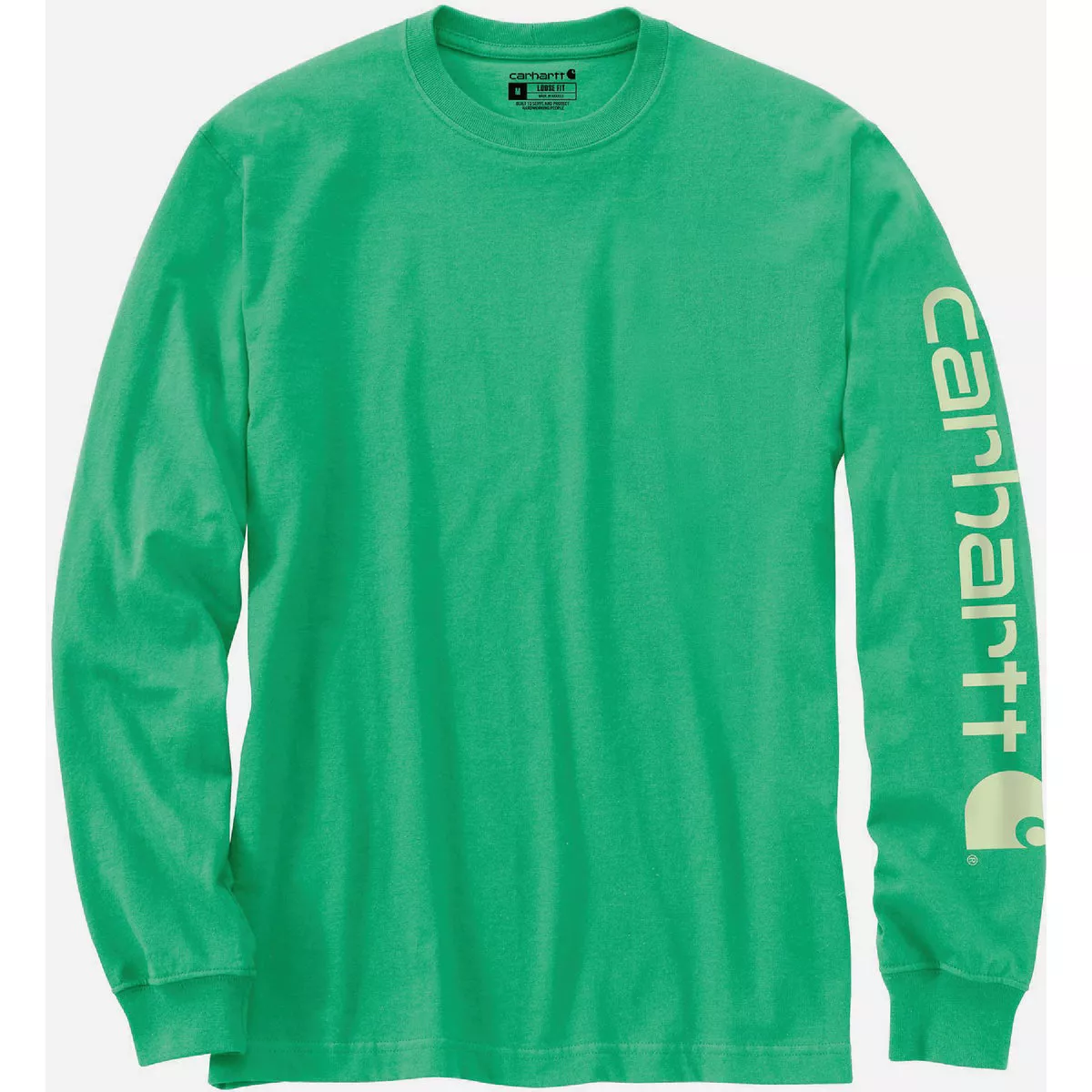 Carhartt Men's Medium Regular Malachite Heavyweight Long Sleeve Logo Sleeve Graphic T-Shirt, Loose Fit