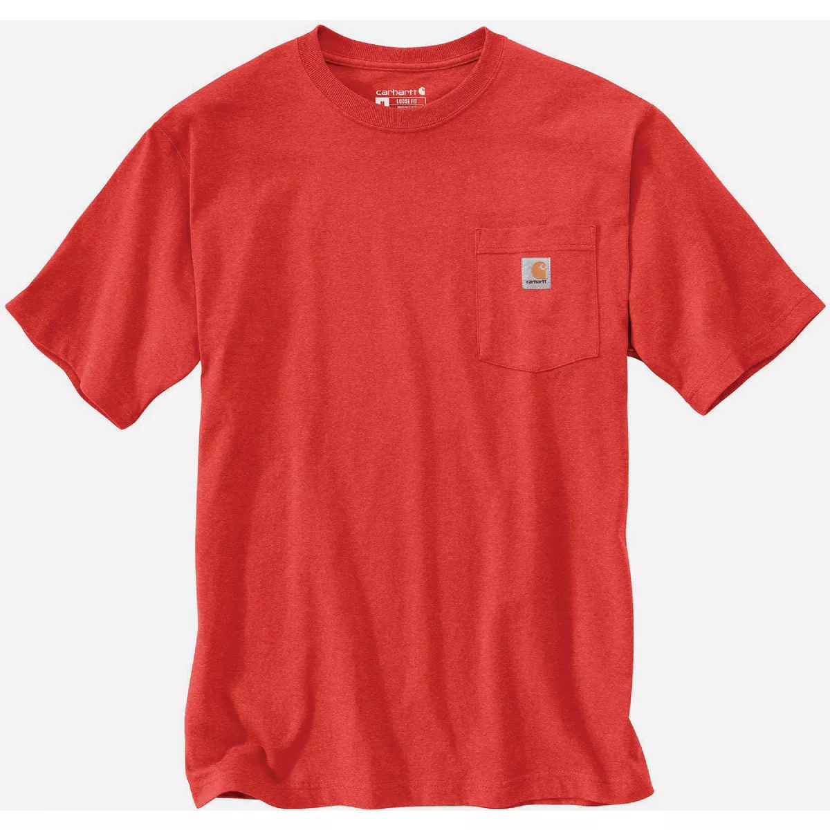Carhartt Men's Large Regular Fire Red Heather Heavyweight Short Sleeve Pocket T-Shirt, Loose Fit