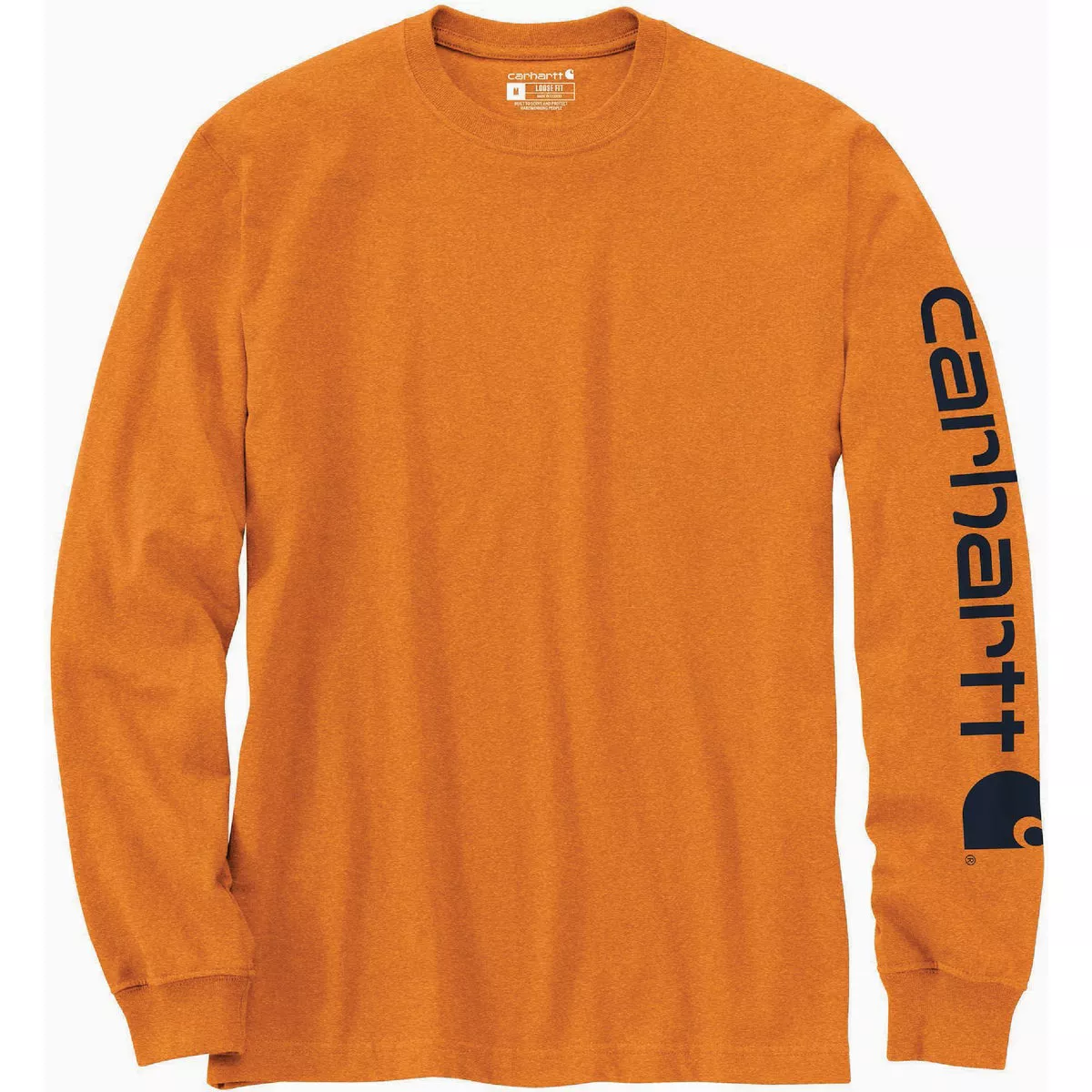 Carhartt Men's XL Regular Marmalade Heather Heavyweight Long Sleeve Logo Sleeve Graphic T-Shirt, Loose Fit