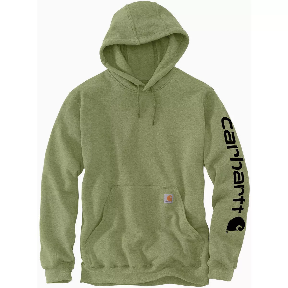 Carhartt Men's Small Regular Chive Heather Midweight Logo Sleeve Graphic Pullover Hooded Sweatshirt, Loose Fit