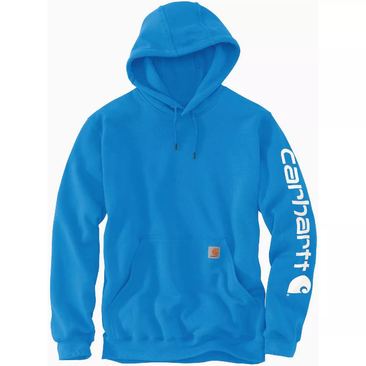 Carhartt Men's L Tall Blue Glow Midweight Logo Sleeve Graphic Pullover Hooded Sweatshirt, Loose Fit