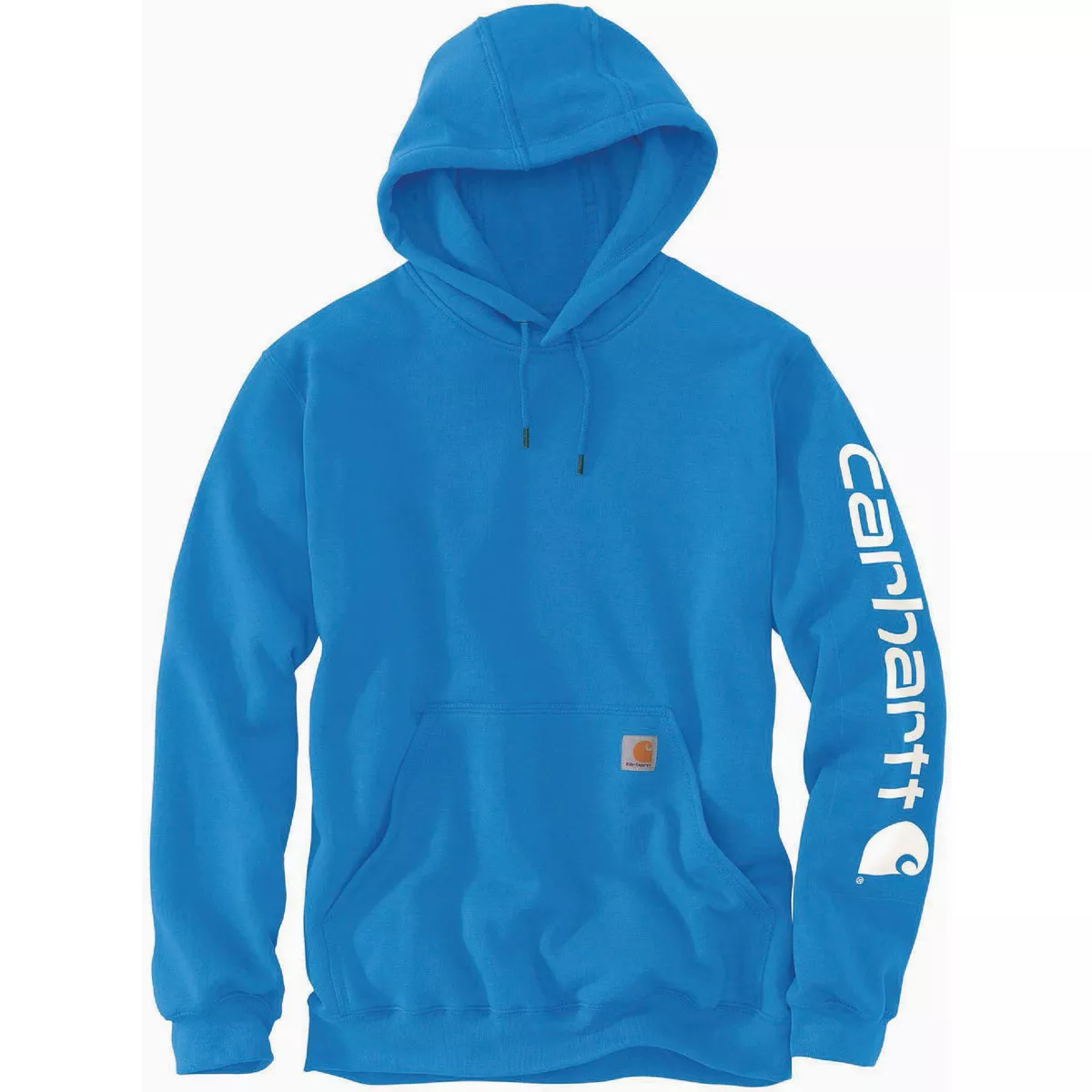 Carhartt Men's 3XL Regular Blue Glow Midweight Logo Sleeve Graphic Pullover Hooded Sweatshirt, Loose Fit