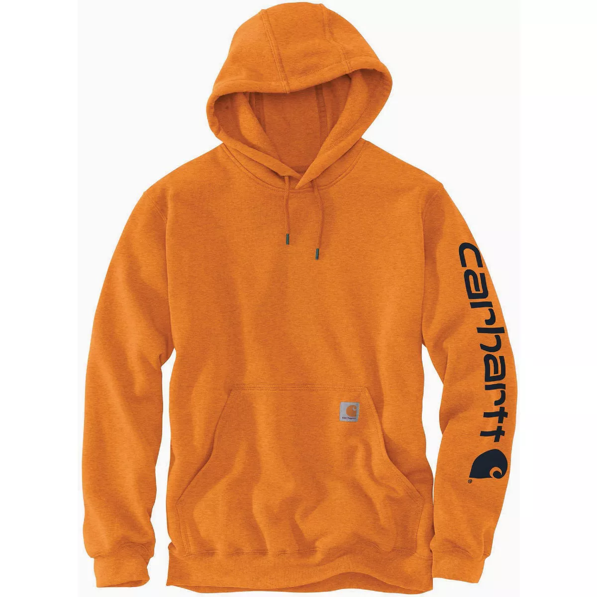 Carhartt Men's 2XL Regular Marmalade Heather Midweight Logo Sleeve Graphic Pullover Hooded Sweatshirt, Loose Fit