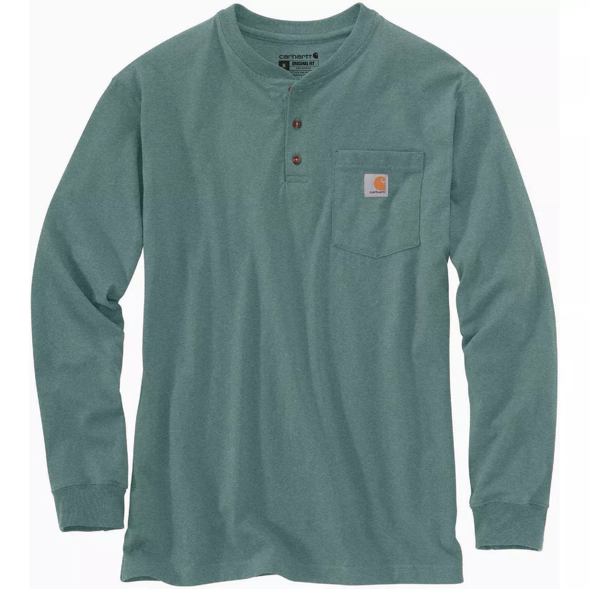 Carhartt Men's 2XL Regular Sea Pine Heather Heavyweight Long Sleeve Pocket Henley T-Shirt, Loose Fit