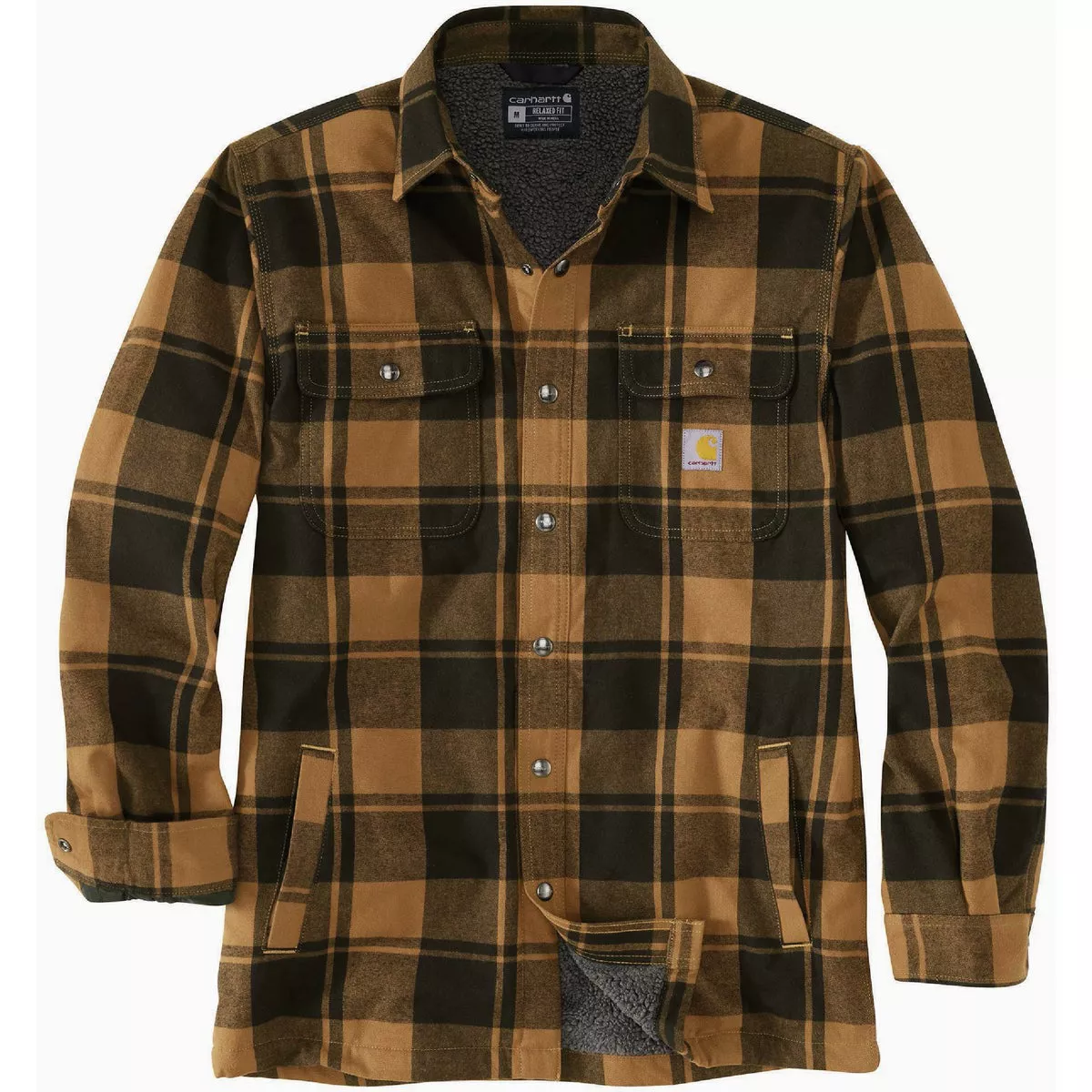 Carhartt Men's XL Regular Brown Flannel Sherpa-Lined Shirt Jacket, Relaxed Fit
