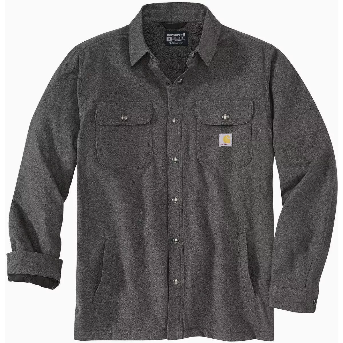 Carhartt Men's 2XL Regular Carbon Heather Flannel Sherpa-Lined Shirt Jacket, Relaxed Fit
