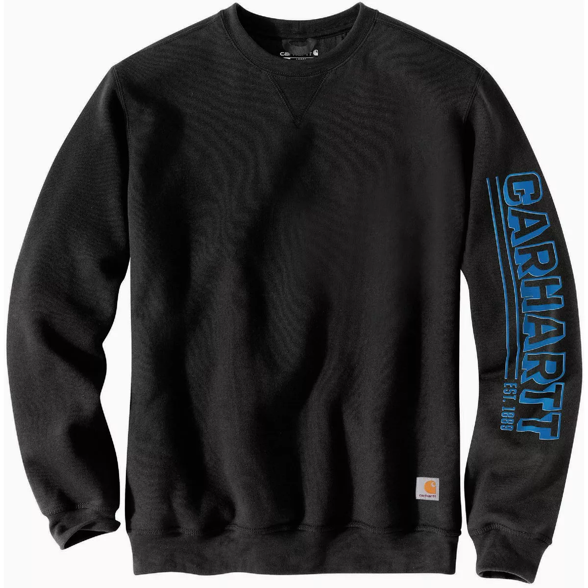 Carhartt Men's XL Regular Black Midweight Crewneck Logo Sleeve Graphic Sweatshirt, Loose Fit
