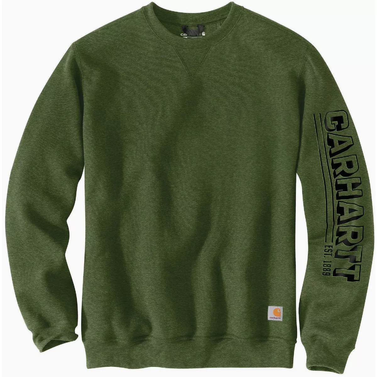 Carhartt Men's XL Regular Chive Heather Midweight Crewneck Logo Sleeve Graphic Sweatshirt, Loose Fit