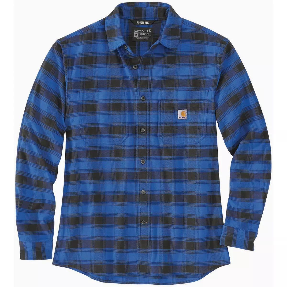 Carhartt Rugged Flex Men's 2XL Tall Glass Blue Midweight Flannel Long Sleeve Plaid Button Down Shirt, Relaxed Fit
