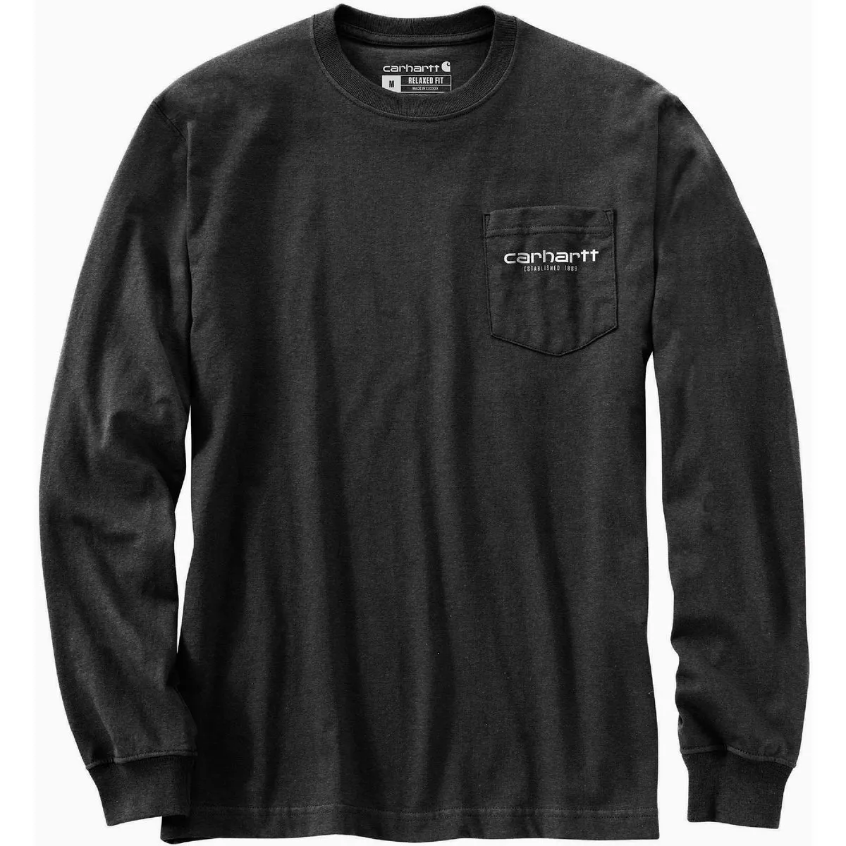 Carhartt Men's Small Regular Carbon Heather Heavyweight Long Sleeve Pocket C Graphic T-Shirt, Relaxed Fit