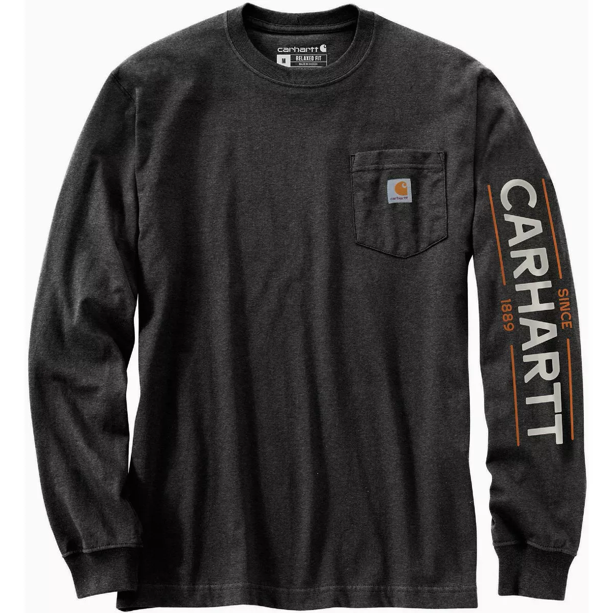 Carhartt Men's Medium Regular Carbon Heather Heavyweight Long Sleeve Hunt Graphic T-Shirt, Loose Fit